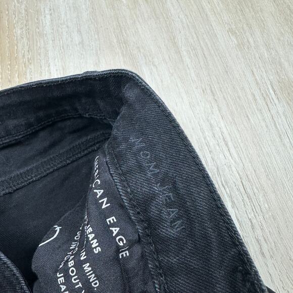 American Eagle Black Mom Jean Dark Wash High Rise Distressed Denim Jeans 4 - Picture 10 of 15